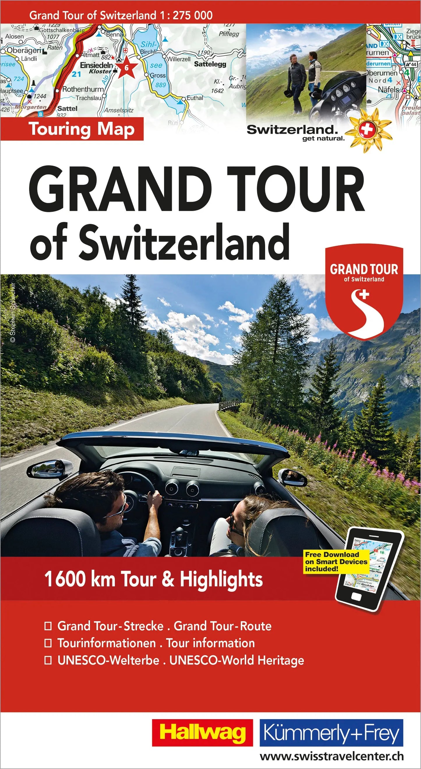 HALLWAG Touring Map Strassenkarte 382830832 K&F Grand Tour of CH Idealshop