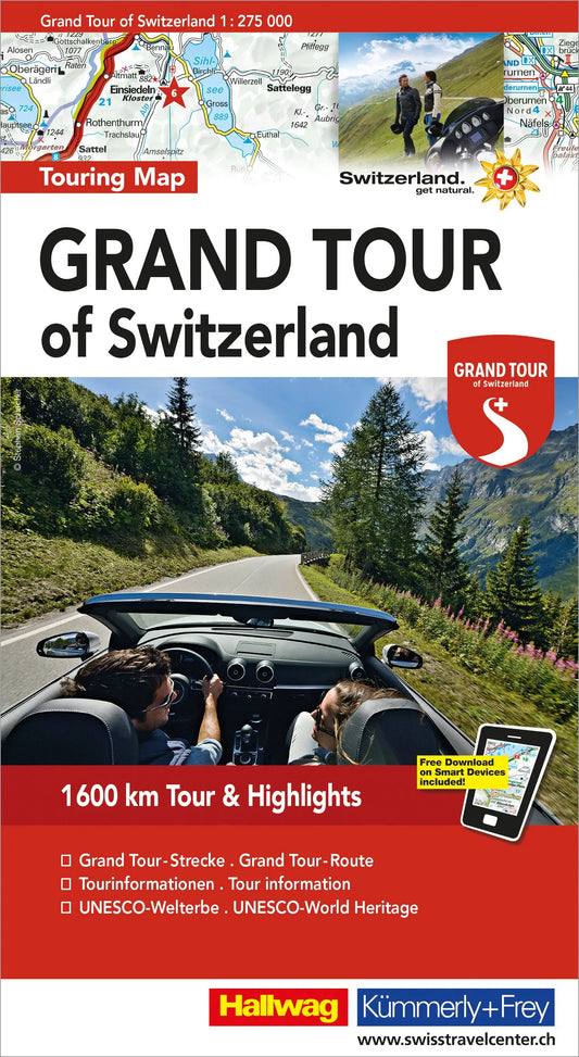 HALLWAG Touring Map Strassenkarte 382830832 K&F Grand Tour of CH Idealshop
