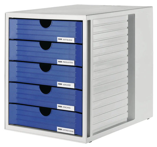 HAN Schubladenbox Systembox 24.30 lichtgrau/blau 5 Fächer Idealshop