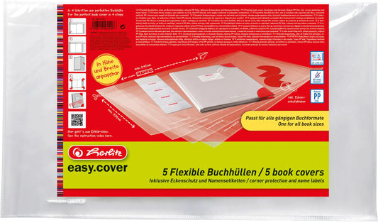 HERLITZ Buchhülle easy cover 50014750 5 Stück in Polybeutel Flexibel Idealshop