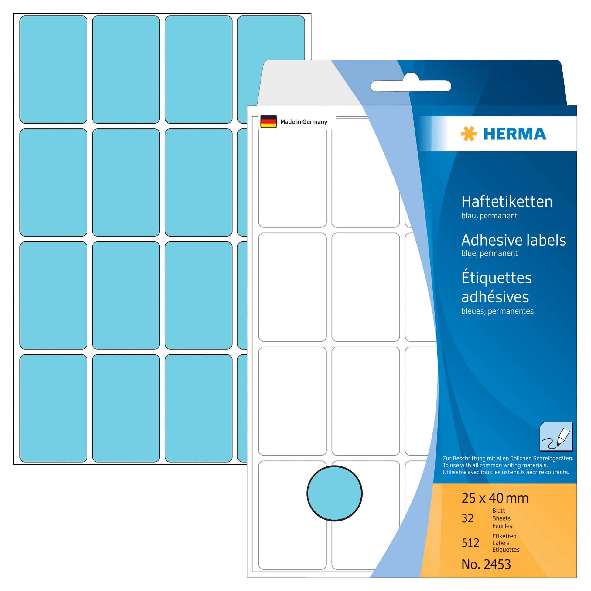 HERMA Etiketten 25×40mm 2453 blau 512 Stück Idealshop
