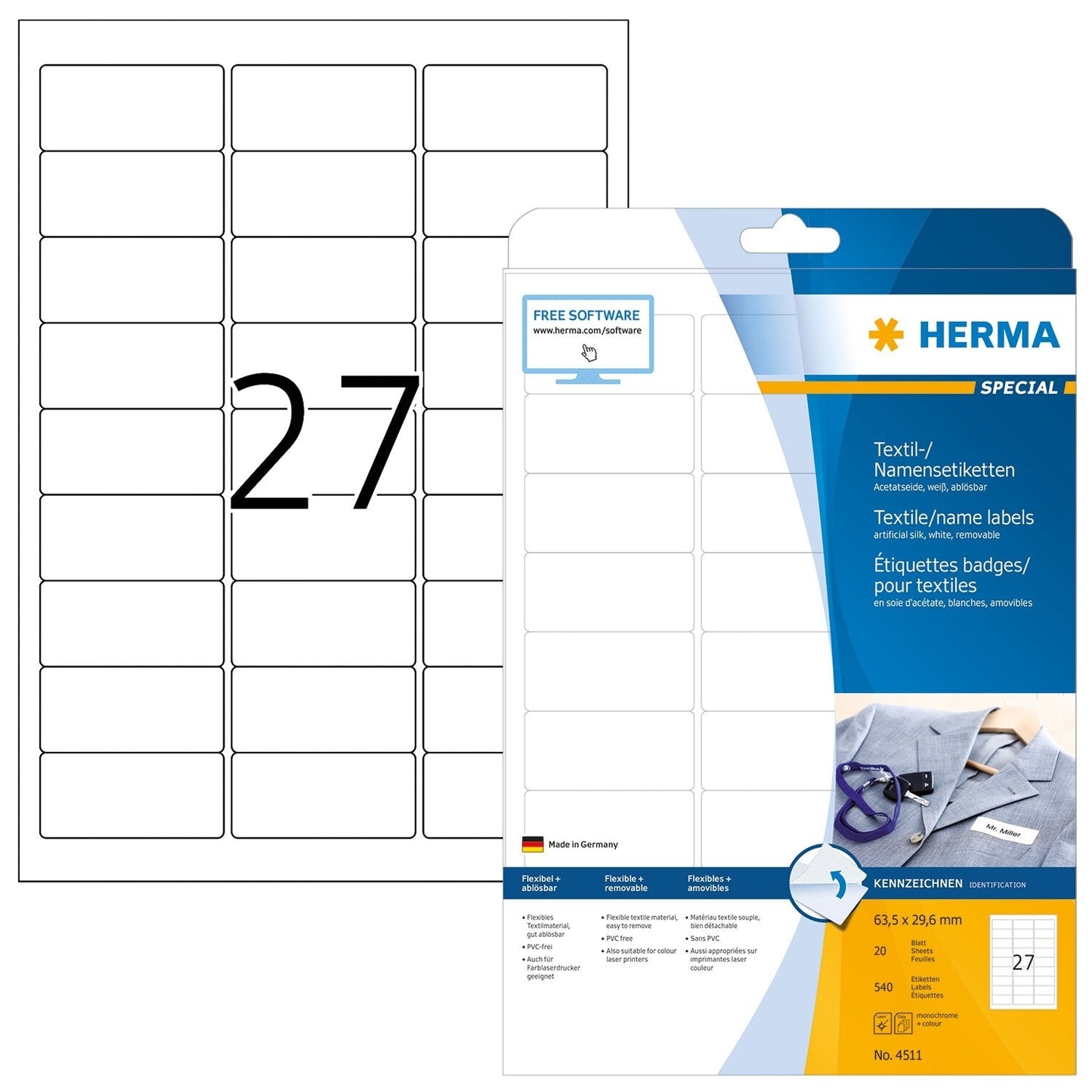 HERMA Etiketten SPECIAL 63.5x29.6mm 4511 weiss,non-perm. 540 St./20 Bl. Idealshop
