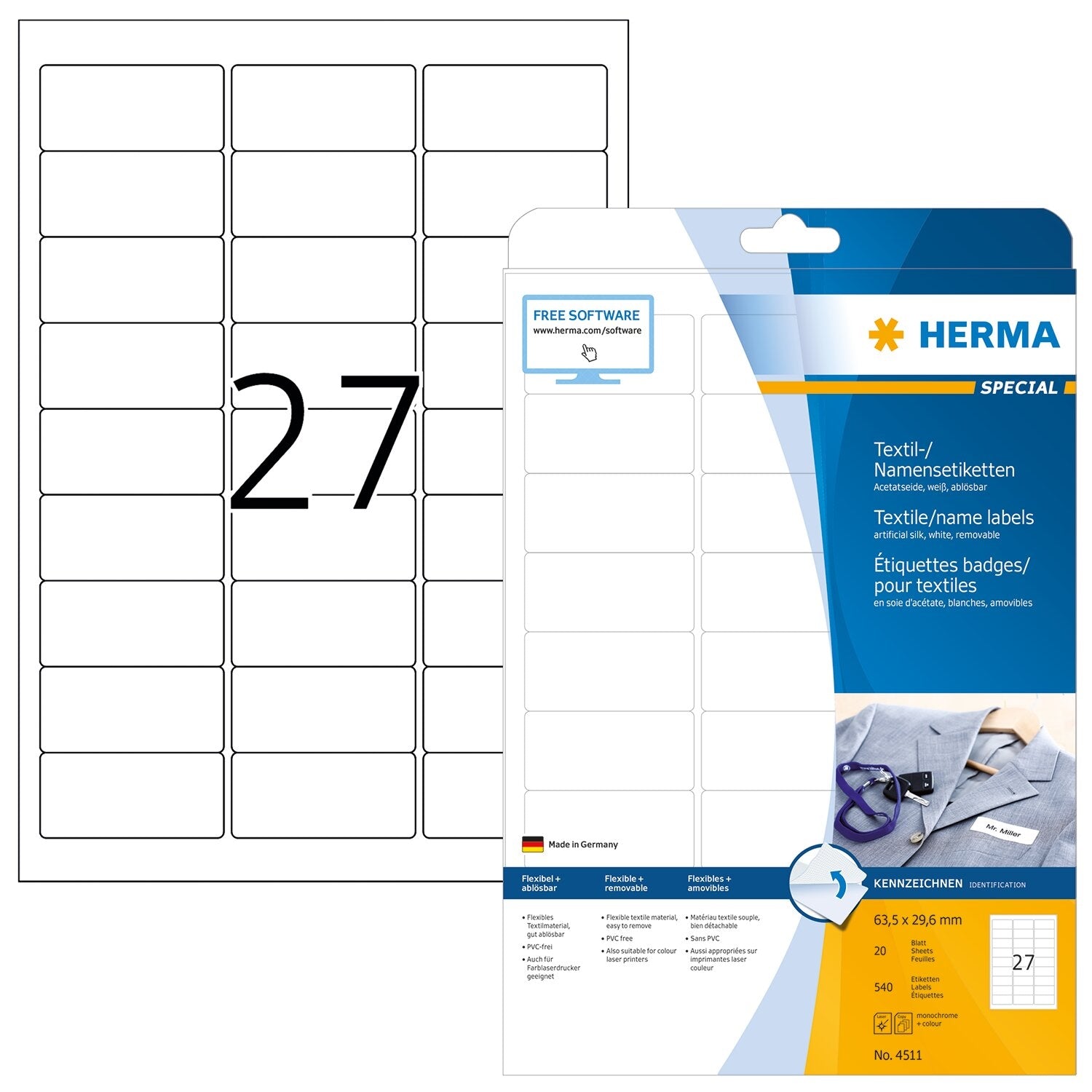 HERMA Etiketten SPECIAL 63.5x29.6mm 4511 weiss,non-perm. 540 St./20 Bl. Idealshop