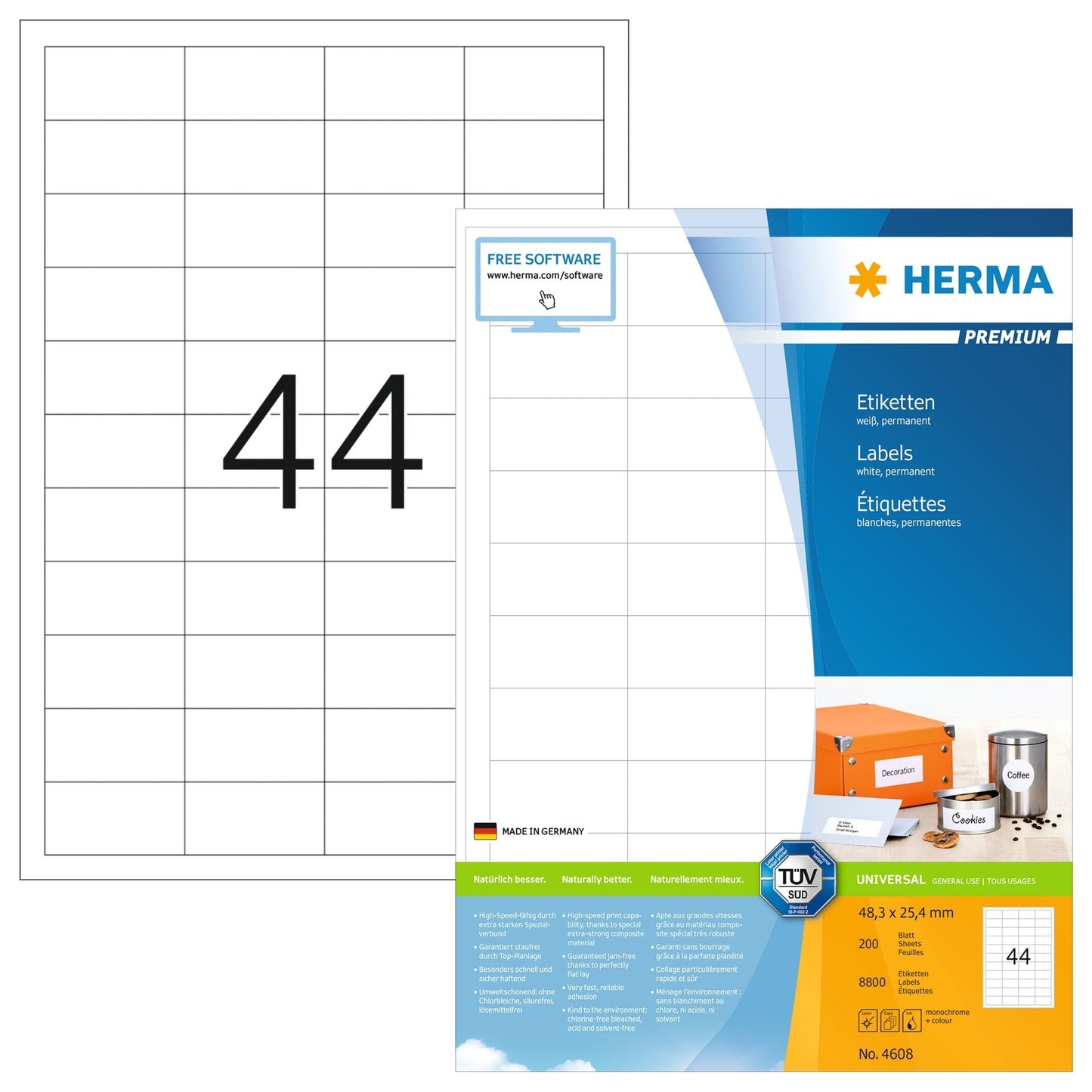 HERMA Etiketten Premium 48,3×25,4mm 4608 weiss 8800 Stück Idealshop