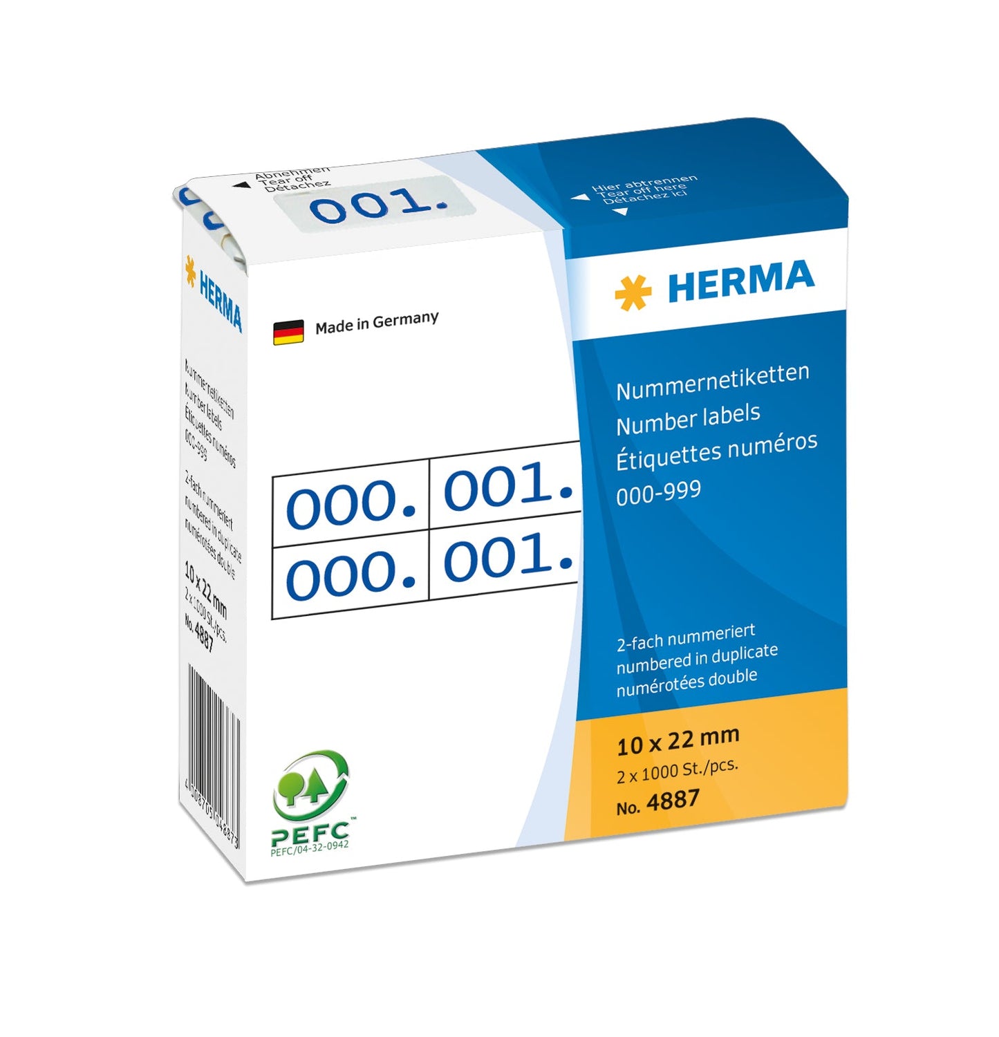 HERMA Doppel-Nummern 10x22mm 4887 blau, 0-999 Idealshop