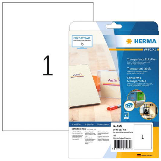 HERMA Folienetiketten 210x297mm 8964 transparent 10 St./10 Blatt Idealshop
