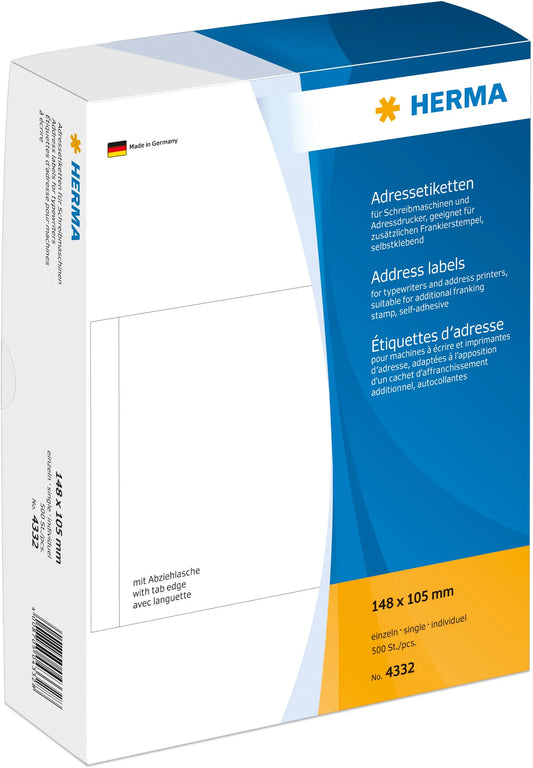 HERMA Adress-Etiketten 148x105mm 4332 weiss, non-perm. 500 Stück Idealshop