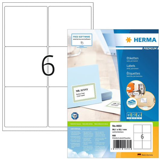 HERMA Adress-Etiketten 99x93mm 4653 weiss, permanent 100 Stück Idealshop