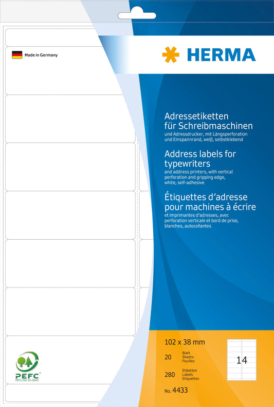 HERMA Adressetiketten 102×38mm 4433 weiss 280 Stück Idealshop