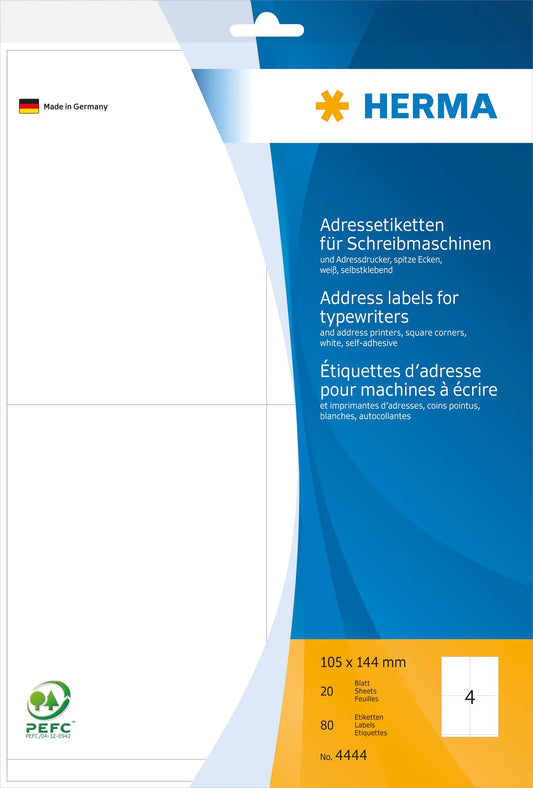 HERMA Adressetiketten 105×144mm 4444 weiss 80 Stück Idealshop