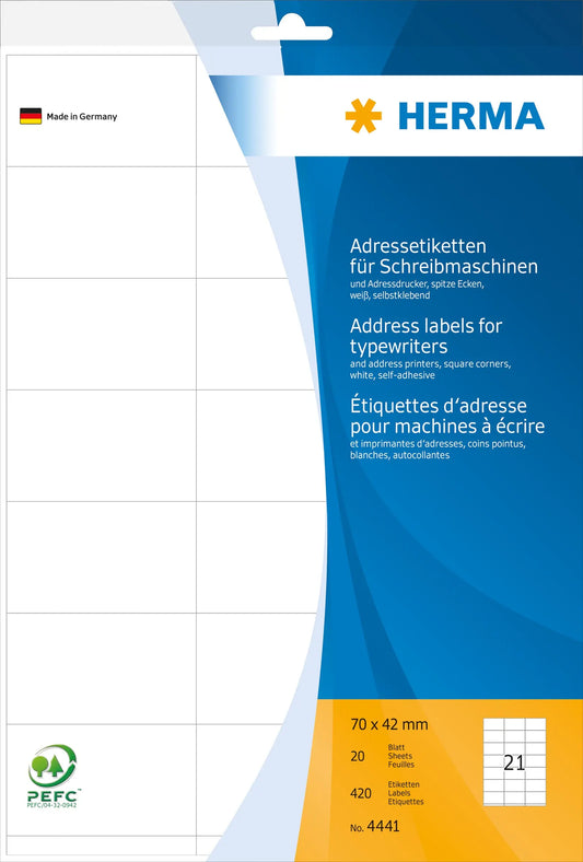 HERMA Adressetiketten 70×42mm 4441 weiss 420 Stück Idealshop