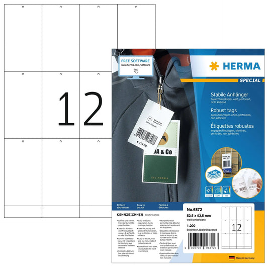 HERMA Anhänge-Etiketten 52,5x93,5mm 6872 weiss 1200 Stück Idealshop