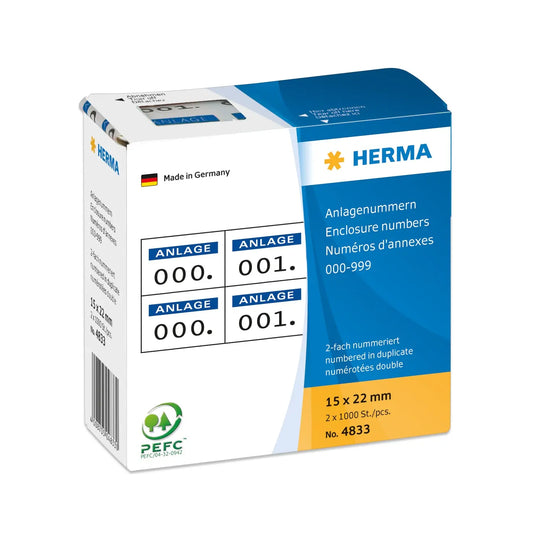 HERMA Anlage-Nummern 22x15mm 4833 blau/schwarz, 0-999 Idealshop
