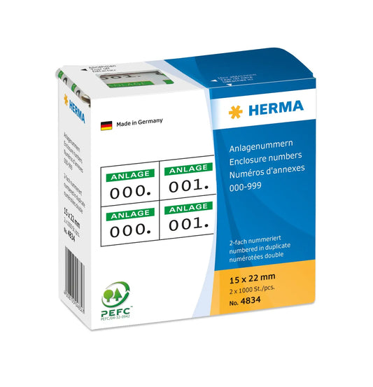 HERMA Anlage-Nummern 22x15mm 4834 grün/schwarz, 0-999 Idealshop