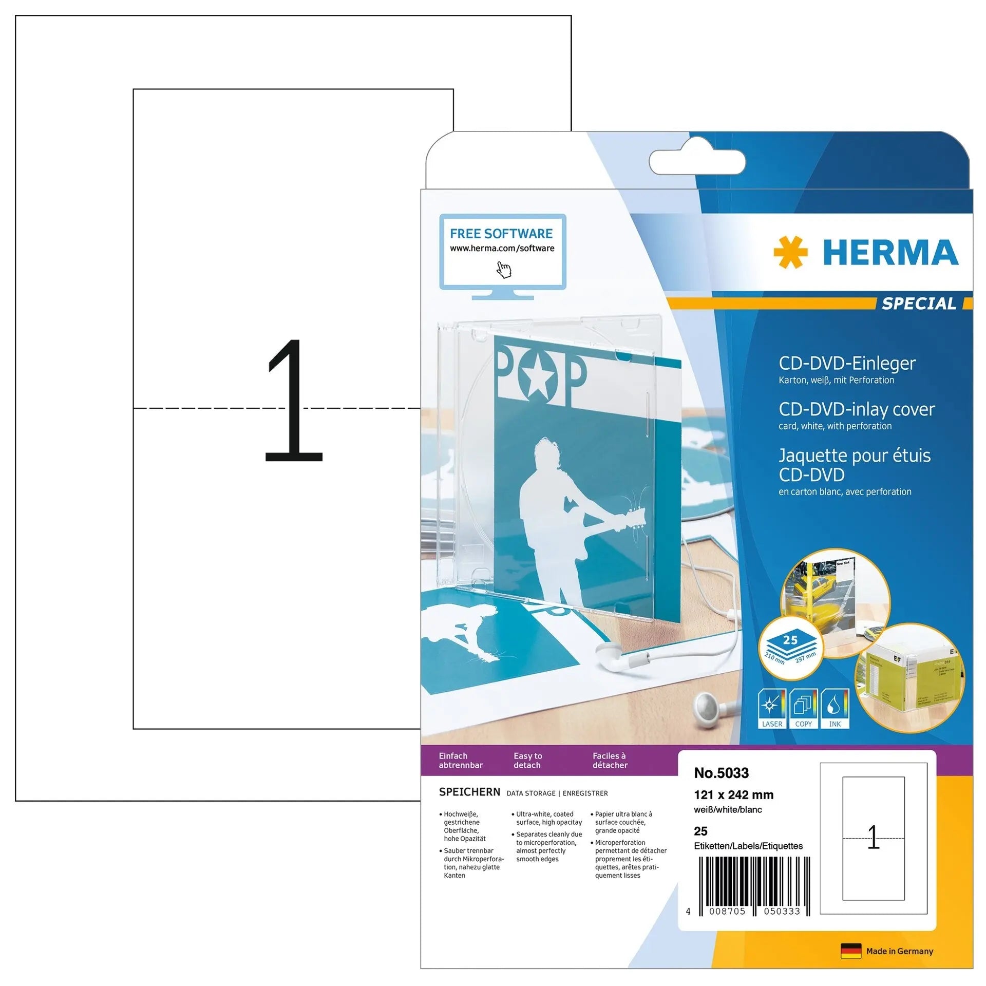 HERMA CD-Einleger 121x242mm 5033 25 Stück Idealshop