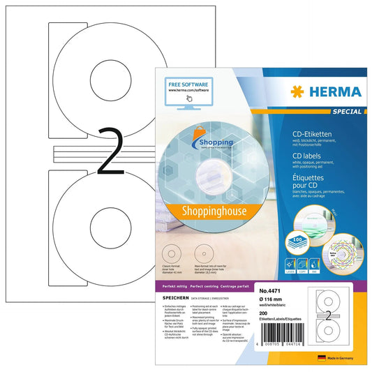 HERMA CD-Etiketten 4471 4471 116mm 200Stk. 100 B. Idealshop