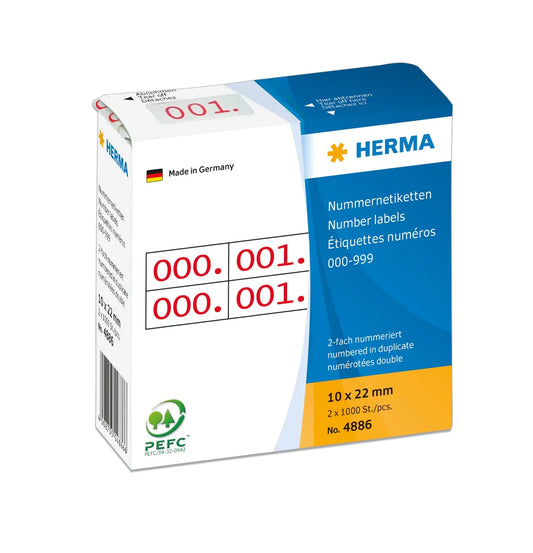 HERMA Doppel-Nummern 10x22mm 4886 rot, 0-999 Idealshop