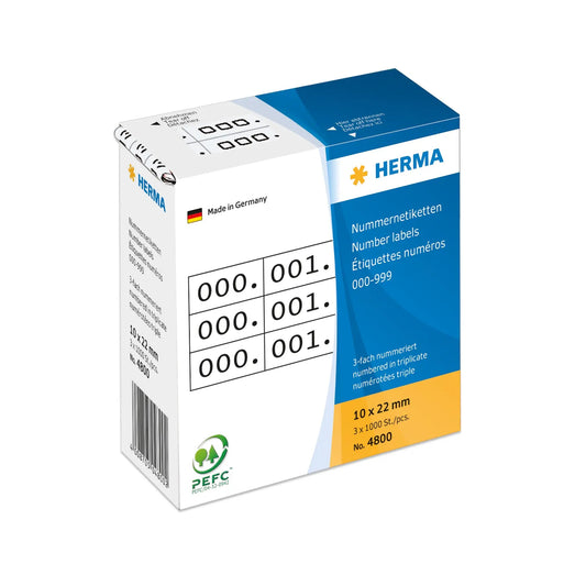 HERMA Dreifach-Nummern 22x10mm 4800 weiss, 0-999 1000 Stück Idealshop