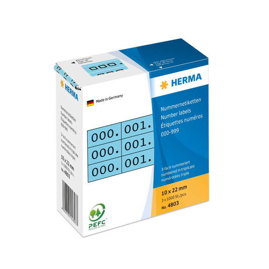 HERMA Dreifach-Nummern 22x10mm 4803 blau, 0-999 1000 Stück Idealshop