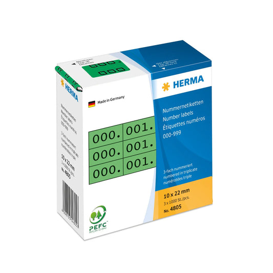 HERMA Dreifach-Nummern 22x10mm 4805 grün, 0-999 1000 Stück Idealshop