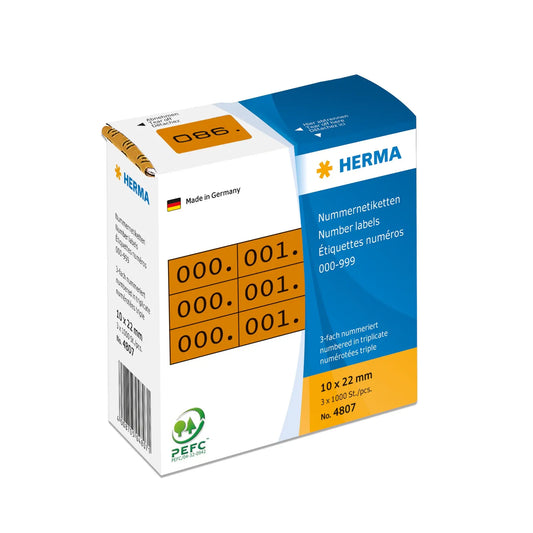 HERMA Dreifach-Nummern 22x10mm 4807 braun, 0-999 1000 Stück Idealshop