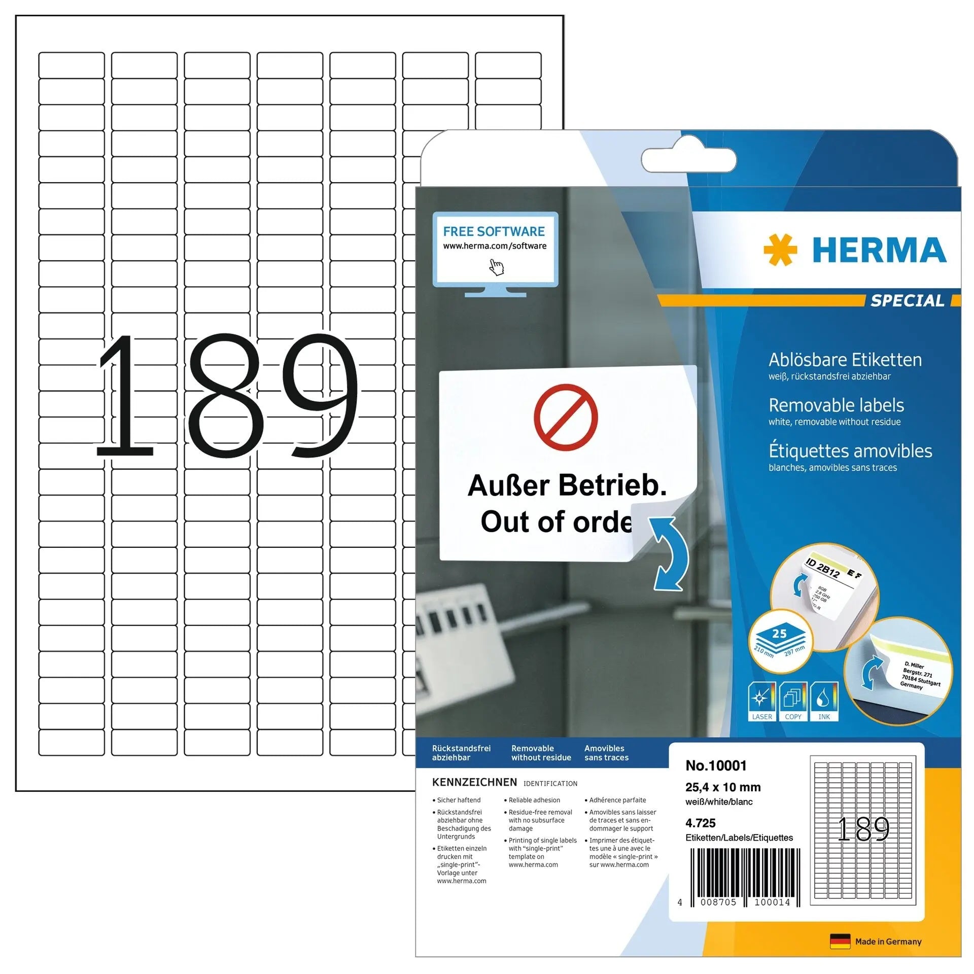 HERMA Etikett. Ablösbar 25,4x10mm 10001 weiss,non-perm. 4725 St./25Bl. Idealshop