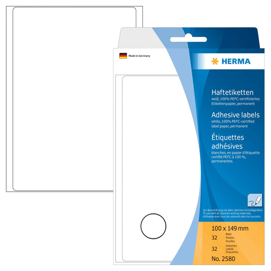 HERMA Etiketten 100×149mm 2580 weiss 32 Stück Idealshop