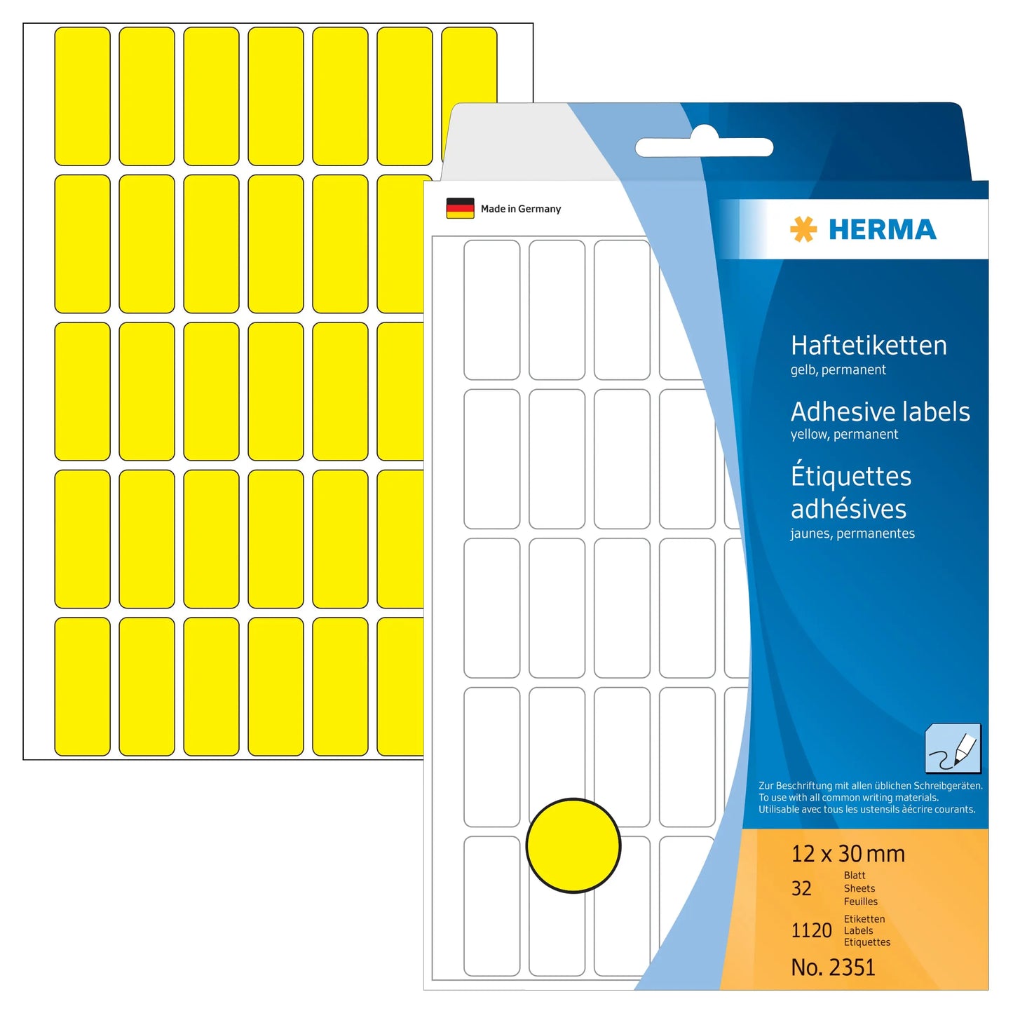 HERMA Etiketten 12×30mm 2351 gelb 1120 Stück Idealshop