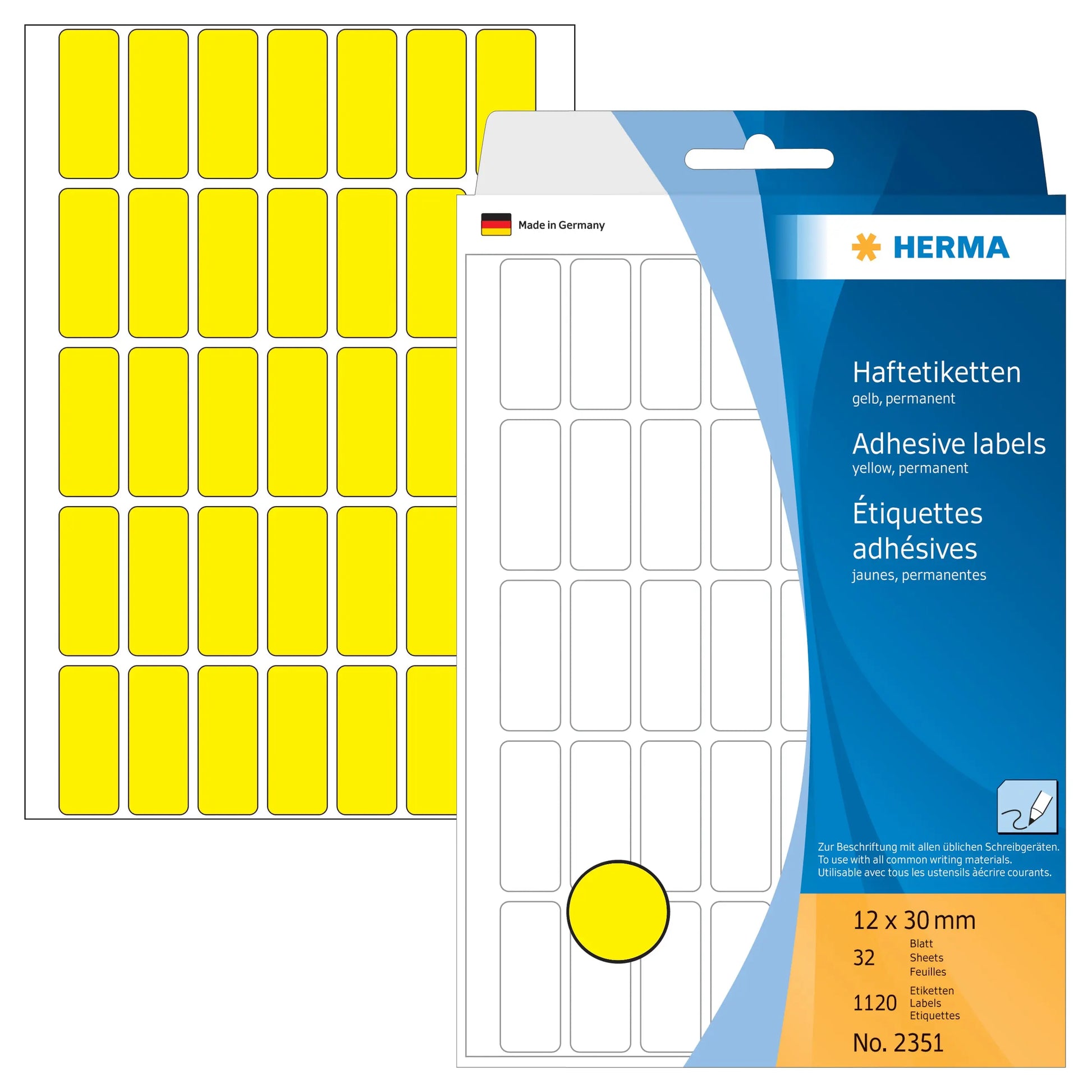 HERMA Etiketten 12×30mm 2351 gelb 1120 Stück Idealshop