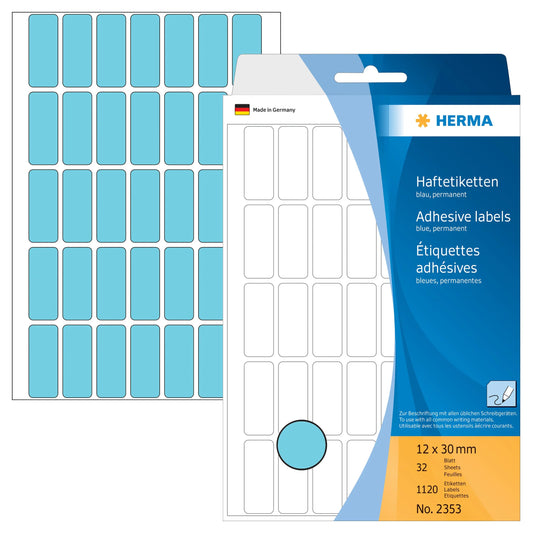 HERMA Etiketten 12×30mm 2353 blau 1120 Stück Idealshop