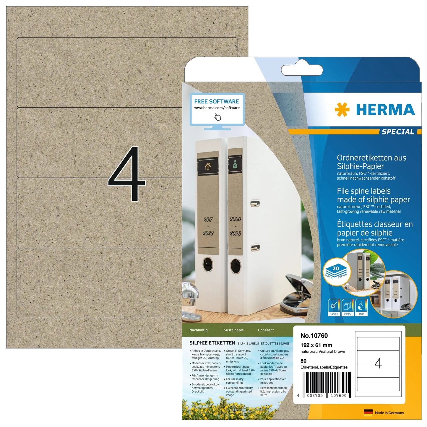 HERMA Etiketten 192,0 x 61,0 mm 10760 aus Silphie-Papier 80 Stück Idealshop