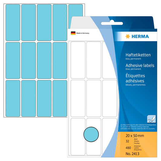HERMA Etiketten 20×50mm 2413 blau 480 Stück Idealshop