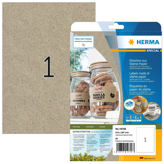 HERMA Etiketten 210 x 297 mm 10758 aus Silphie-Papier 20 Stück Idealshop