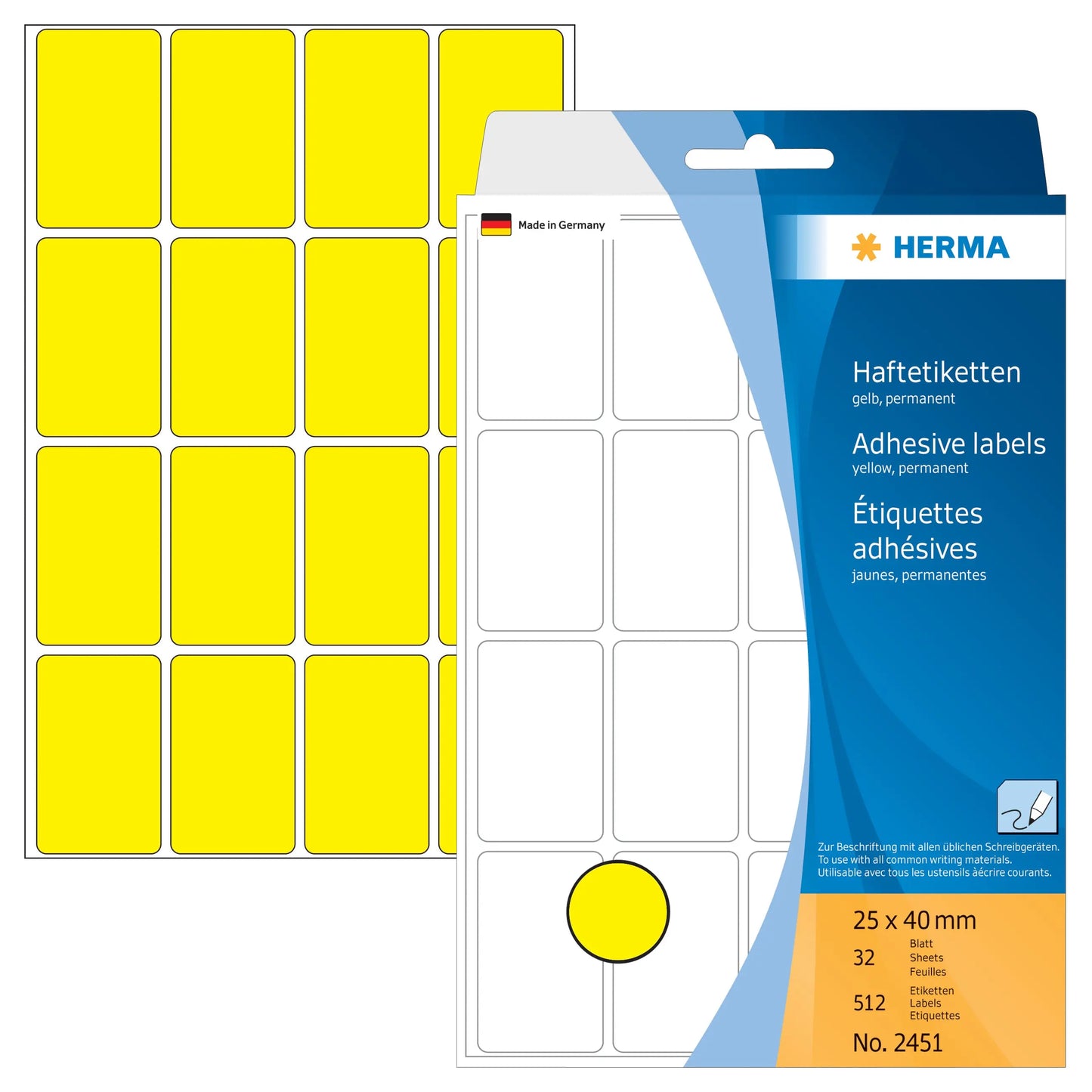 HERMA Etiketten 25×40mm 2451 gelb 512 Stück Idealshop