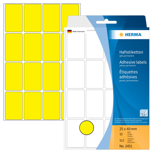 HERMA Etiketten 25×40mm 2451 gelb 512 Stück Idealshop