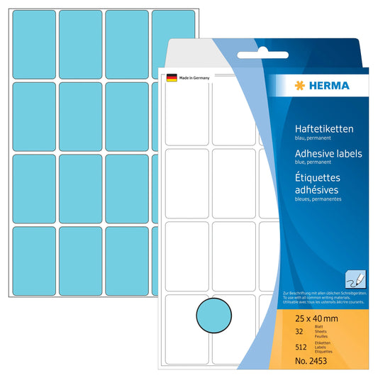 HERMA Etiketten 25×40mm 2453 blau 512 Stück Idealshop