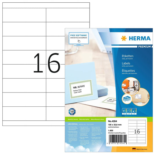 HERMA Etiketten 4264 4264 105x33.8mm 1600Stk. 100 Blatt Idealshop