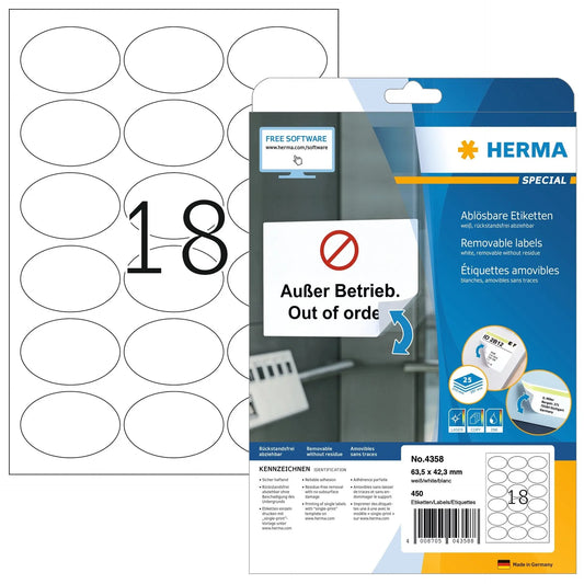 HERMA Etiketten 4358 4358 63.5x42.3mm abl. 450Stk. 25 B Idealshop