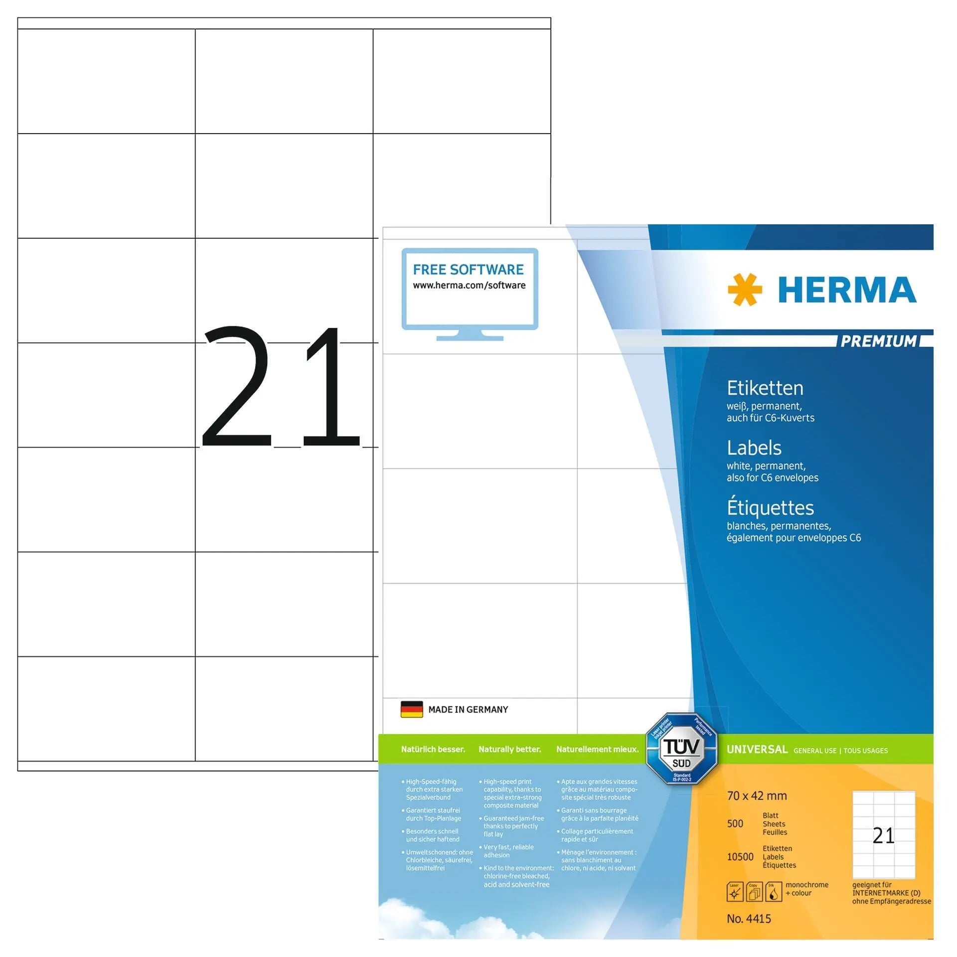 HERMA Etiketten 4415 4415 70x42mm 10'500Stk. 500 Blatt Idealshop