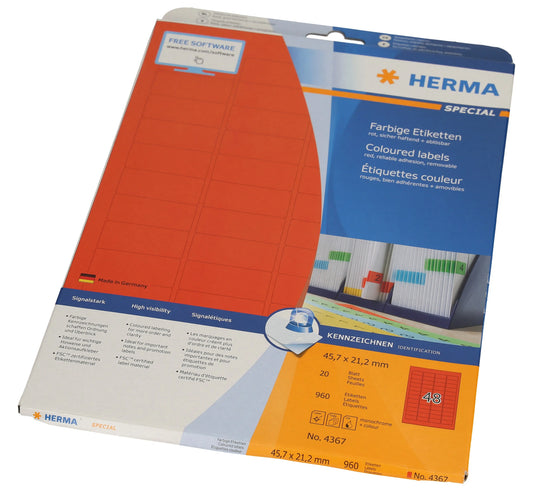 HERMA Etiketten 45.7x 21.2mm 4367 rot 960 Stück, 20 Blatt Idealshop