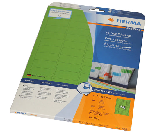 HERMA Etiketten 45.7x 21.2mm 4369 grün 960 Stück, 20 Blatt Idealshop