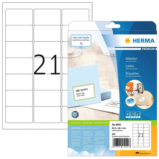 HERMA Etiketten 5029 5029 63.5x38.1mm 525Stk. 25 Blatt Idealshop