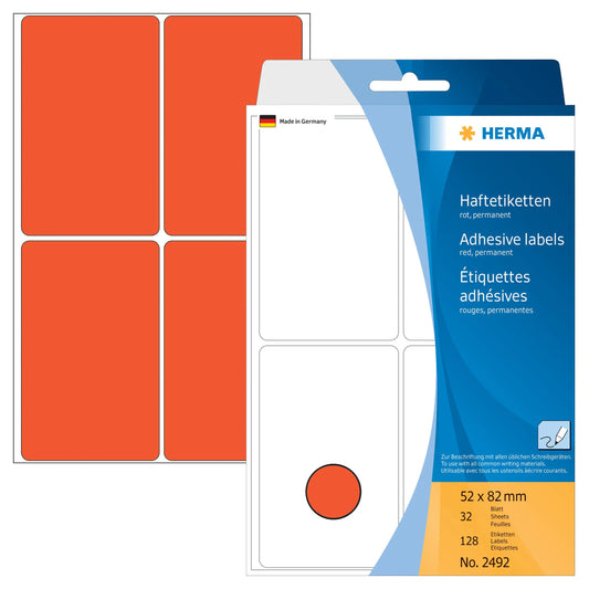 HERMA Etiketten 52×82mm 2492 rot 128 Stück Idealshop