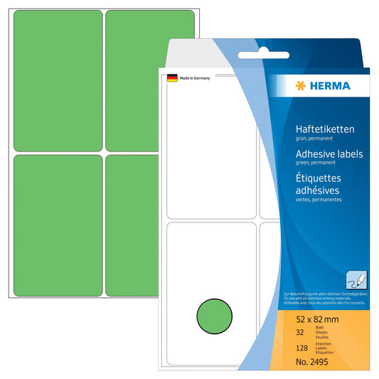 HERMA Etiketten 52×82mm 2495 grün 128 Stück Idealshop