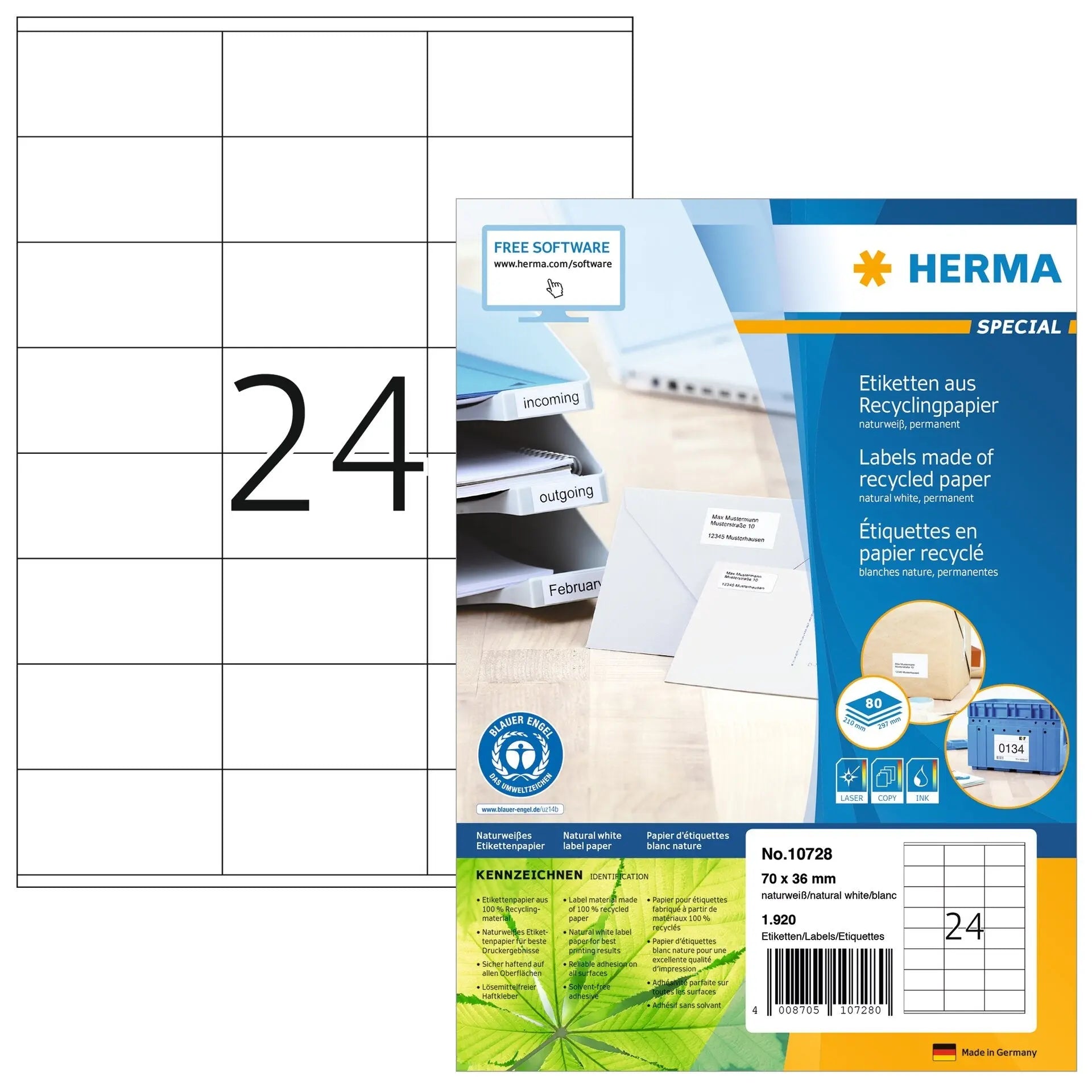 HERMA Etiketten 70×36mm 10728 recycling 1920 Stück Idealshop