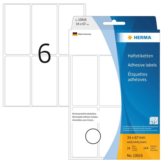 HERMA Etiketten Ablösbar 34×67mm 10616 weiss, non perm. 192 Stück Idealshop
