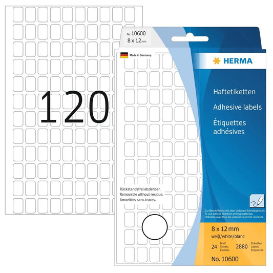 HERMA Etiketten Ablösbar 8×12mm 10600 weiss, non perm. 3840 Stück Idealshop
