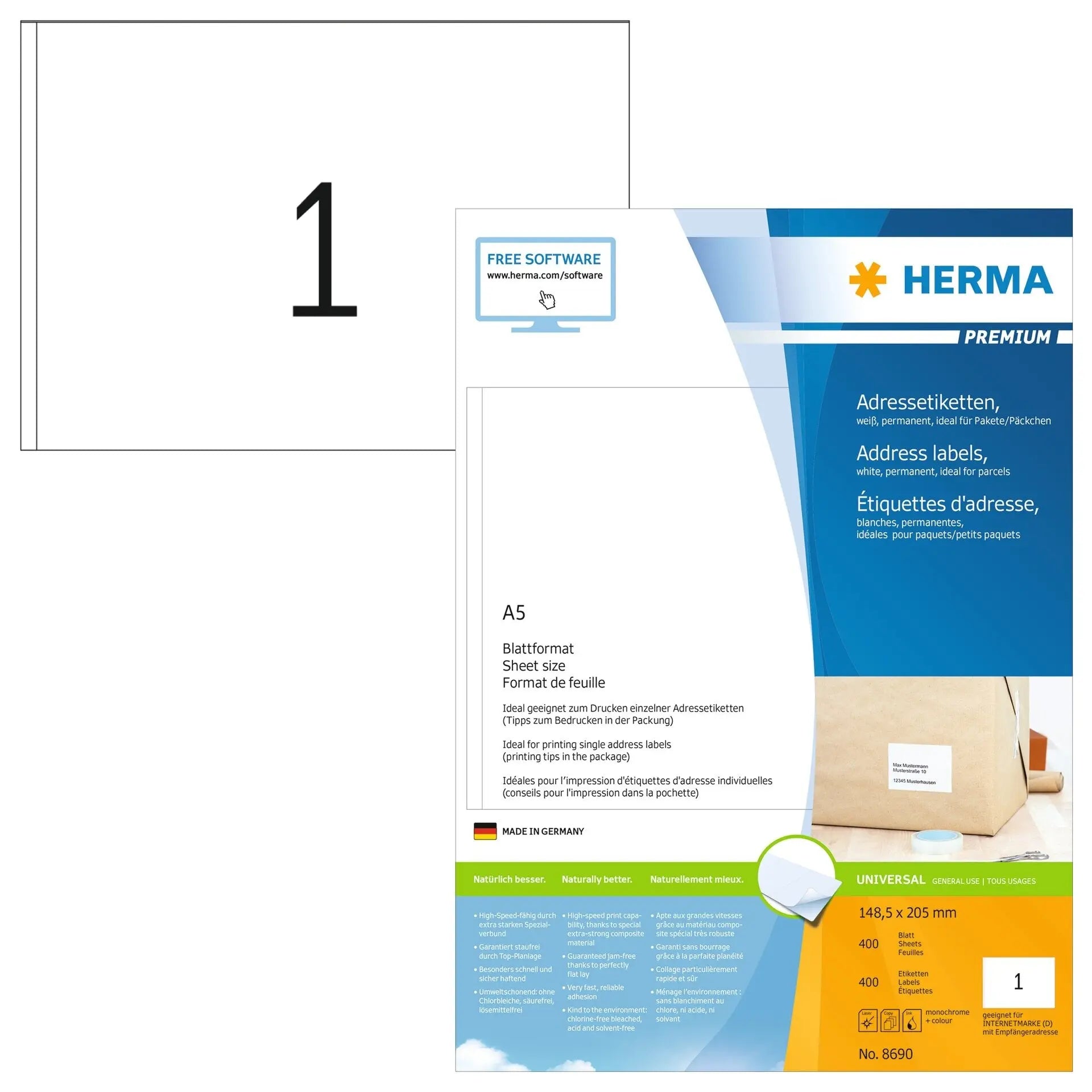 HERMA Etiketten PREMIUM 148.5x205mm 8690 weiss,perm. 400 St./400 Bl. Idealshop