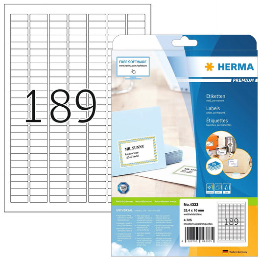 HERMA Etiketten PREMIUM 25.4x10mm 4333 weiss,perm. 4725 St./25 Bl. Idealshop