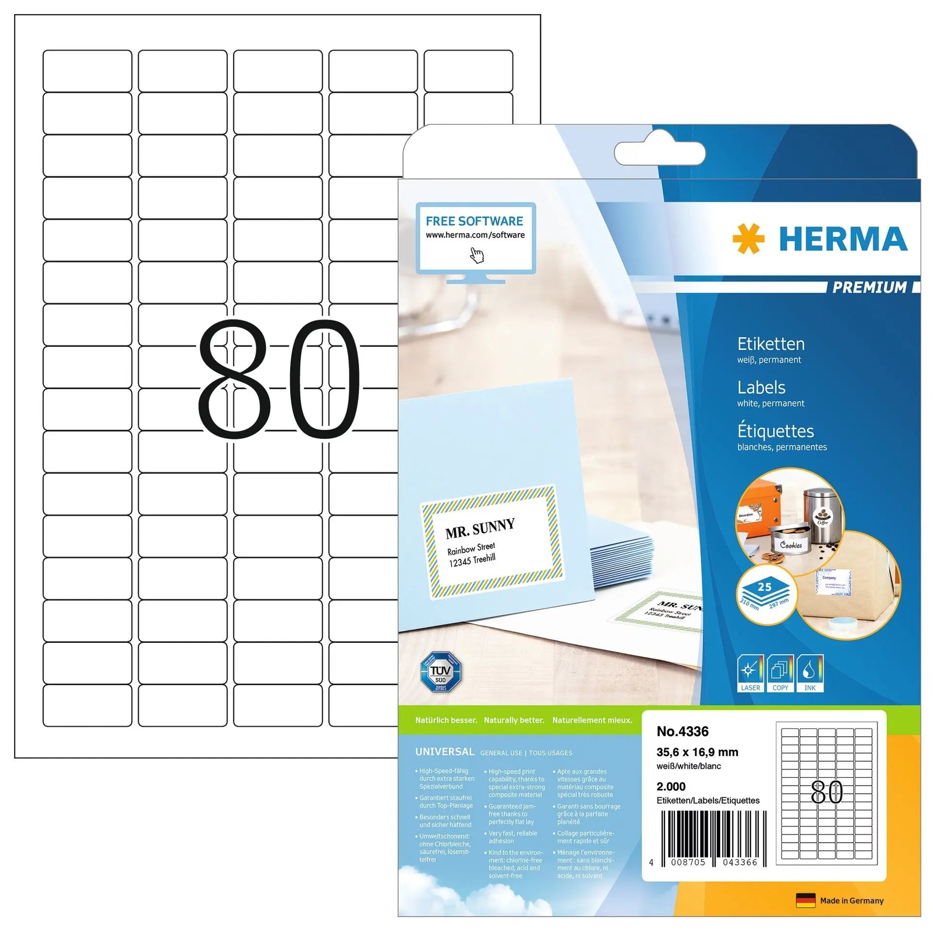 HERMA Etiketten PREMIUM 35.6x16.9mm 4336 weiss,perm. 2000 St./25 Bl. Idealshop